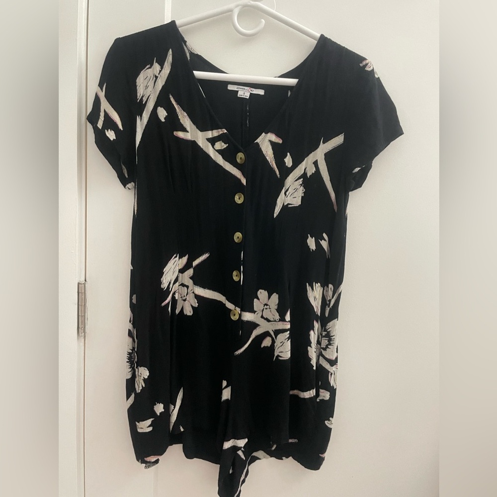 O'Neill Black Floral Button-Front Women's Romper